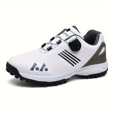 LEFUS Men's High Quality Golf Shoes with Non-Slip Rubber Sole & Swivel Button Closure - All-Weather All-Season Sneakers, Cushioned Insole, White & Black/Gray Athletic Footwear with Traction Tread - Ideal for Golf, Casual & Sp