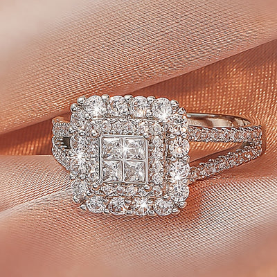 Large multi row white Synthetic Zirconia, fashionable, stylish, and atmospheric. Couples, lovers, gifts, wedding rings, Holiday Accessories, Couple Jewelry, Elegant Rings, Stylish Jewelry, Plated Rings, Highquality Finish, St