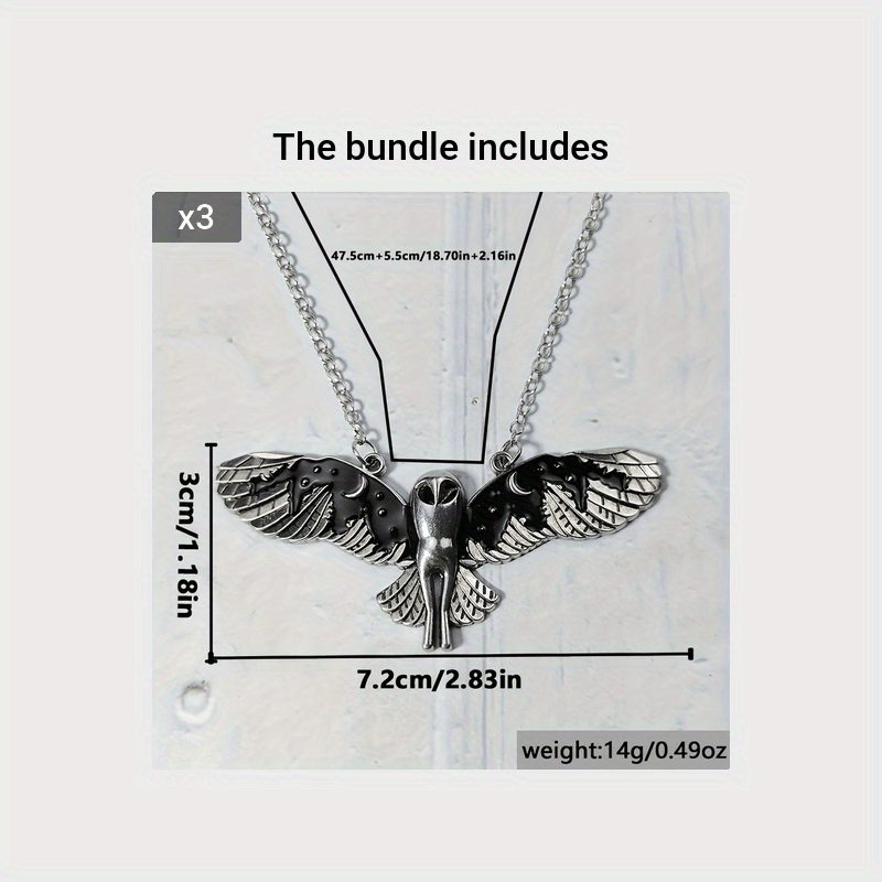 [Silvery Owl Pendant Animal Totem] Vintage Silvery Owl Pendant Necklace Witch Moon Phase Art Necklace Ladies Animal Totem Necklace Jewelry Gift