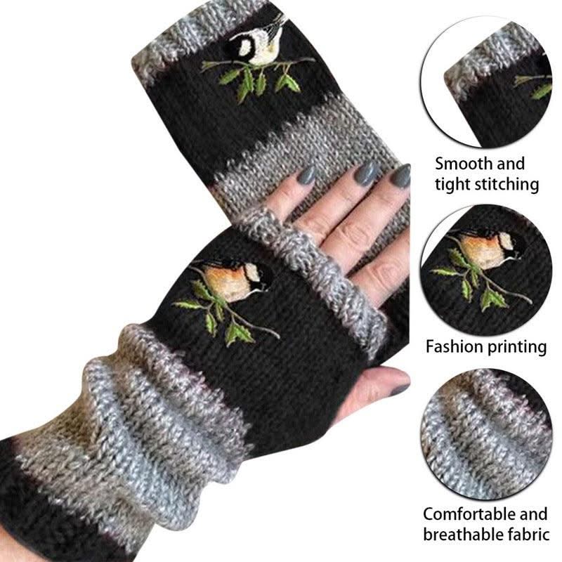 Warm Stitching Embroidered Gloves Women