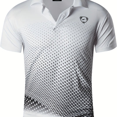 Jeansian Men's Lightweight Breathable Sport Shirt - Vibrant Orange All-Over Dot Print, Stretch Polyester Short Sleeve with Collar & Button Placket for Tennis Golf Bowling, Regular Fit All-Season Casual Athletic Wear, Tennis A