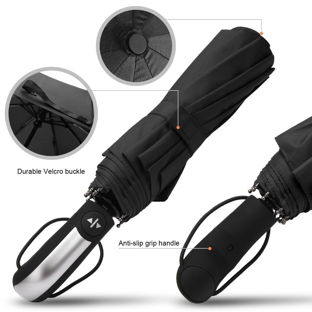 Wind Resistant Folding Automatic Umbrella Rain Women Auto Luxury Big Windproof Umbrellas Rain For Men Black Coating 10K Parasol