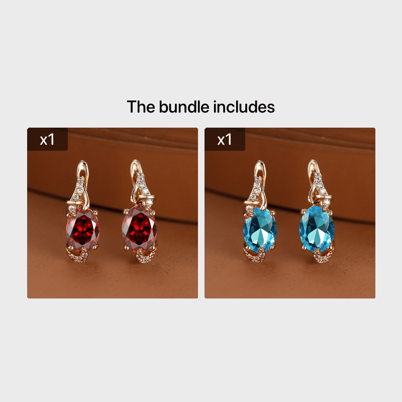 18K Gold Plated Blue Stone Stud Earrings Trendy Women Round Oval Cut White Blue Red Pink Stone Drop Earrings Anniversary Claw Earrings Jewelry