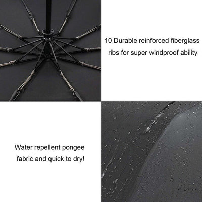 Wind Resistant Folding Automatic Umbrella Rain Women Auto Luxury Big Windproof Umbrellas Rain For Men Black Coating 10K Parasol - Elanique