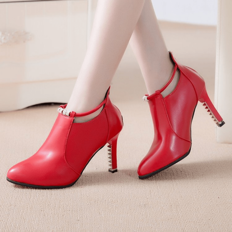 [Fashion Rhinestone Ankle Boots] Fashion Rhinestone Detail Women's Pointed Toe Ankle Boots | Synthetic Ultrahigh Stiletto Heels, Casual Dress Style with Back Zipper, Metal Thin Heel, Comfortable Shoes for Autumn And Winter 20