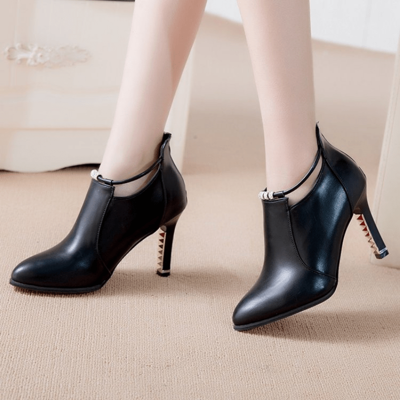 [Fashion Rhinestone Ankle Boots] Fashion Rhinestone Detail Women's Pointed Toe Ankle Boots | Synthetic Ultrahigh Stiletto Heels, Casual Dress Style with Back Zipper, Metal Thin Heel, Comfortable Shoes for Autumn And Winter 20