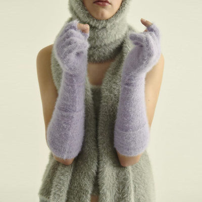 Candy Colour Lengthened Mink-like Fingerless Gloves For Women