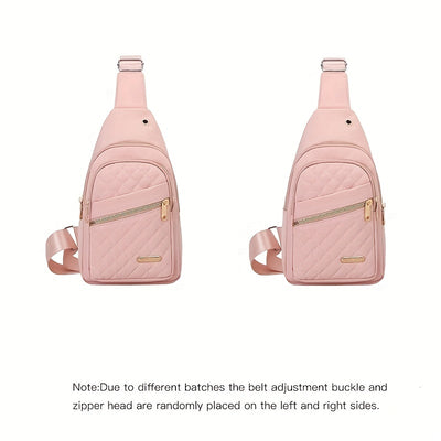 Large Capacity Chest Bag for Women - Adjustable Embroidered Crossbody Bag with Zipper Closure, Polyester Lining, Foldable, and Random Printing - Urban Solid Color Nylon Bag with Comfortable Strap