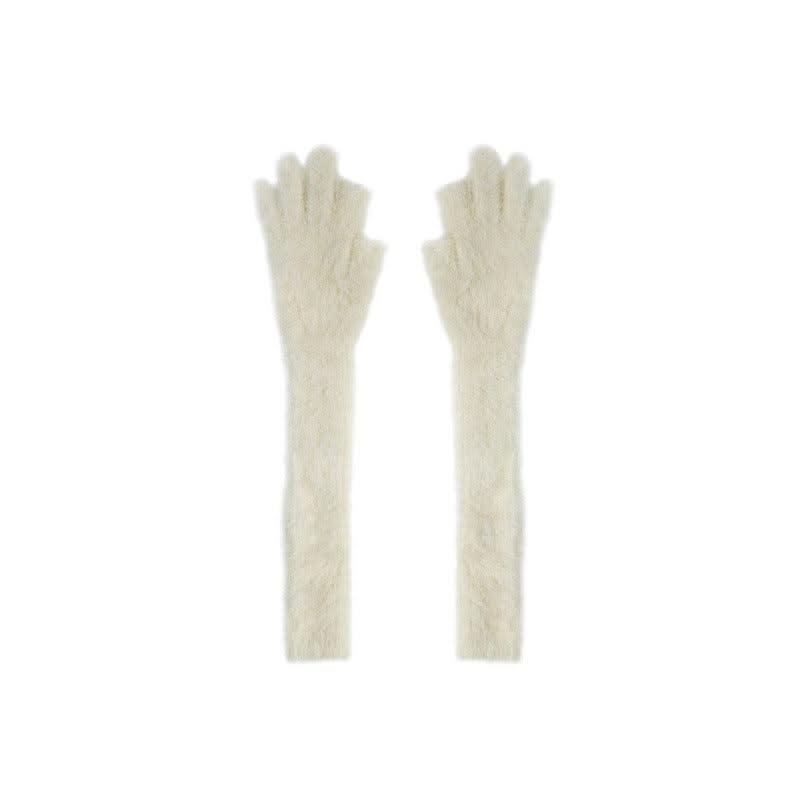 Candy Colour Lengthened Mink-like Fingerless Gloves For Women