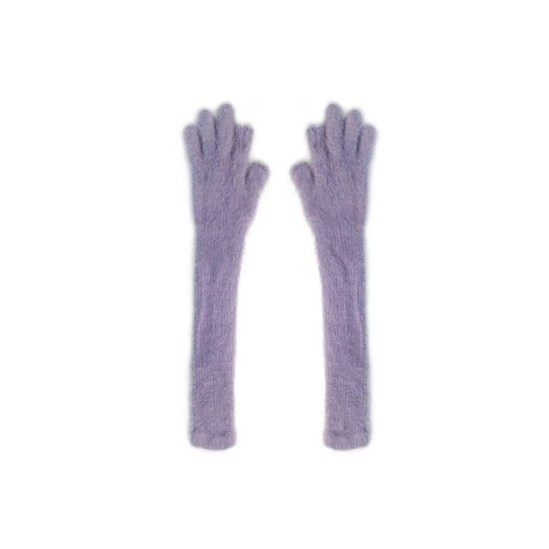 Candy Colour Lengthened Mink-like Fingerless Gloves For Women