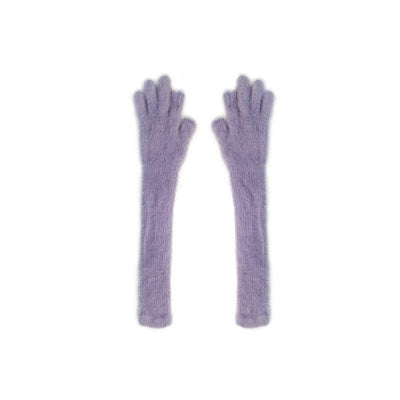 Candy Colour Lengthened Mink-like Fingerless Gloves For Women