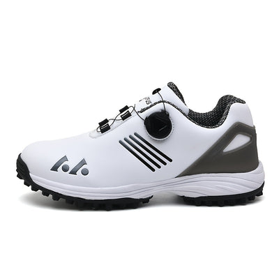LEFUS Men's High Quality Golf Shoes with Non-Slip Rubber Sole & Swivel Button Closure - All-Weather All-Season Sneakers, Cushioned Insole, White & Black/Gray Athletic Footwear with Traction Tread - Ideal for Golf, Casual & Sp