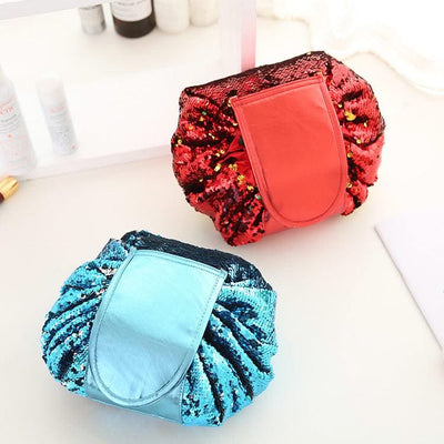 Mermaid Sequins design Cosmetic Bag Drawstring Makeup Case Women Travel Make Up Organizer Storage Pouch Toiletry Wash Kit - Elanique