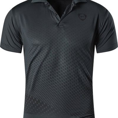 Jeansian Men's Lightweight Breathable Sport Shirt - Vibrant Orange All-Over Dot Print, Stretch Polyester Short Sleeve with Collar & Button Placket for Tennis Golf Bowling, Regular Fit All-Season Casual Athletic Wear, Tennis A