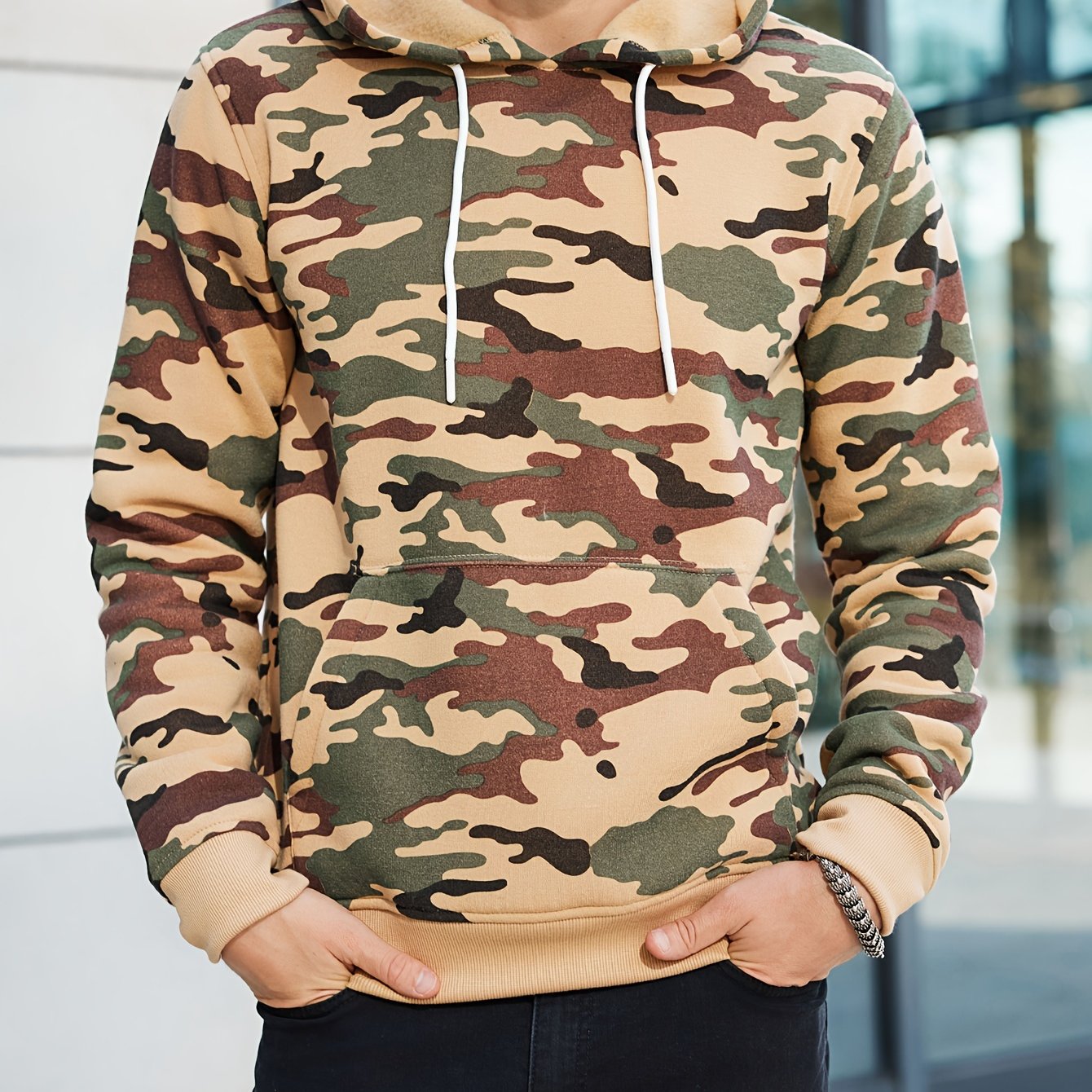 [Camouflage Sweatshirt] Autumn Winter Hooded Men's Camouflage Loose Pullover Fleece Sweatshirt | Fleece, Hooded