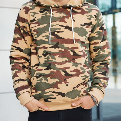 [Camouflage Sweatshirt] Autumn Winter Hooded Men's Camouflage Loose Pullover Fleece Sweatshirt | Fleece, Hooded