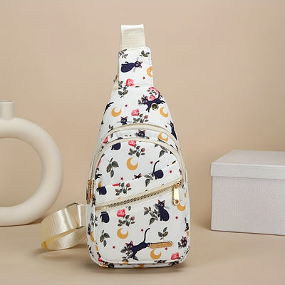 Large Capacity Chest Bag for Women - Adjustable Embroidered Crossbody Bag with Zipper Closure, Polyester Lining, Foldable, and Random Printing - Urban Solid Color Nylon Bag with Comfortable Strap