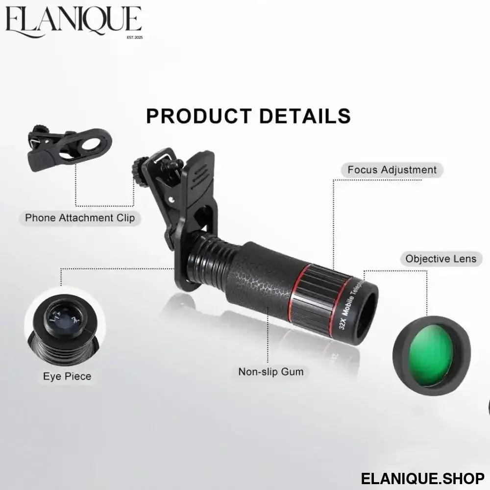 32X Telephoto Lens for Smartphone - HD Optical Zoom with Tripod - Elanique