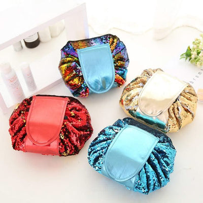 Mermaid Sequins design Cosmetic Bag Drawstring Makeup Case Women Travel Make Up Organizer Storage Pouch Toiletry Wash Kit - Elanique