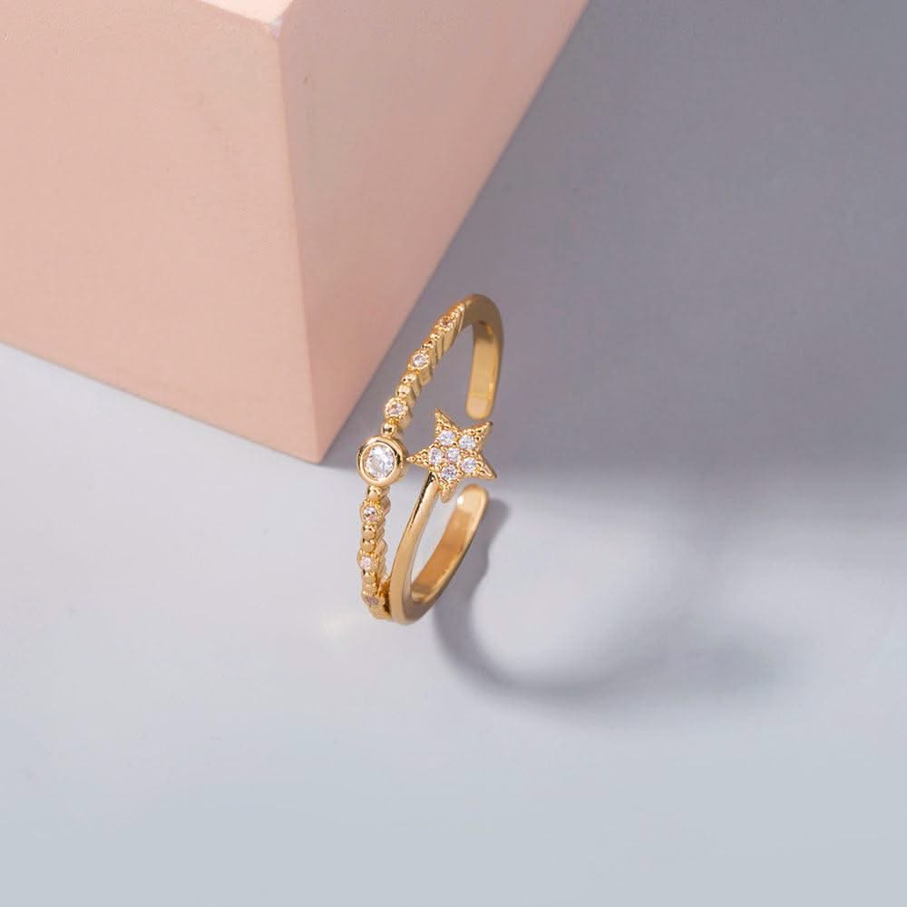 Gold Micro-inlaid Pentagram Ring Accessories For Women - Elanique