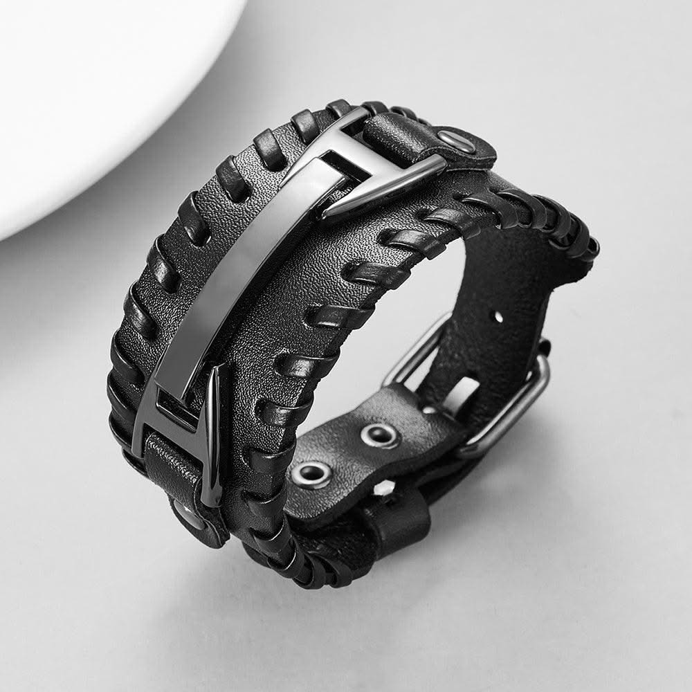 Genuine Leather Macrame Bracelet Braided For Men Jewelry Leather Punk Accessories PU Adjustable Bracelet - Elanique