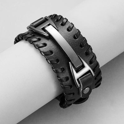 Genuine Leather Macrame Bracelet Braided For Men Jewelry Leather Punk Accessories PU Adjustable Bracelet - Elanique