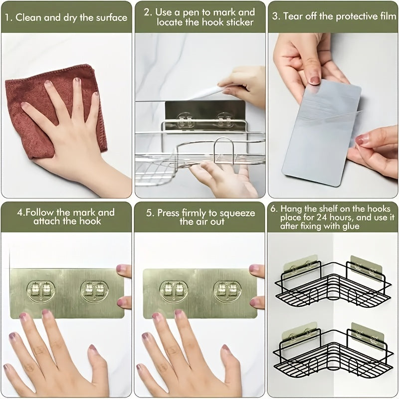 [Cast Iron Shower Shelf] 1pc Cast Iron Corner Shower Shelf - No-Drill Wall Mounted Black Wire Mesh Bathroom Storage Rack for Easy Access & Organization, Perfect for Shampoo, Conditioner, and Soap, Bathroom Storage Solution |