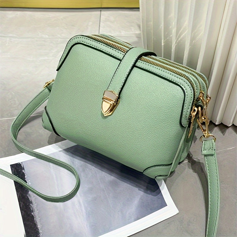 Trendy Faux Leather Shoulder Bag - Women's Casual Zipper Purse With Removable Strap