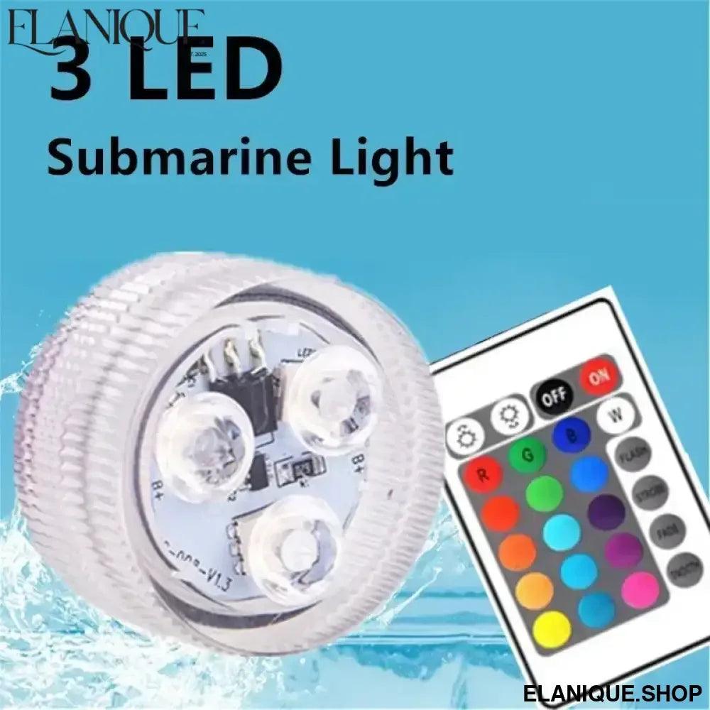 3LEDs Underwater RGB Submersible Lights with Battery Waterproof Swimming Pool Night Atmosphere Lamp Decor Wedding Party - Elanique