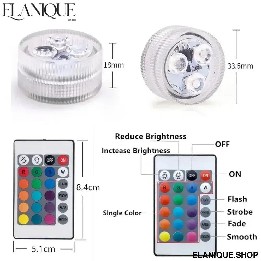 3LEDs Underwater RGB Submersible Lights with Battery Waterproof Swimming Pool Night Atmosphere Lamp Decor Wedding Party - Elanique