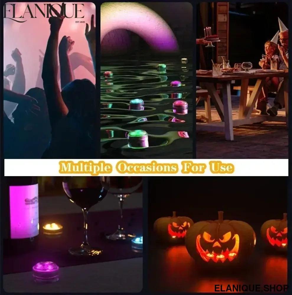 3LEDs Underwater RGB Submersible Lights with Battery Waterproof Swimming Pool Night Atmosphere Lamp Decor Wedding Party - Elanique