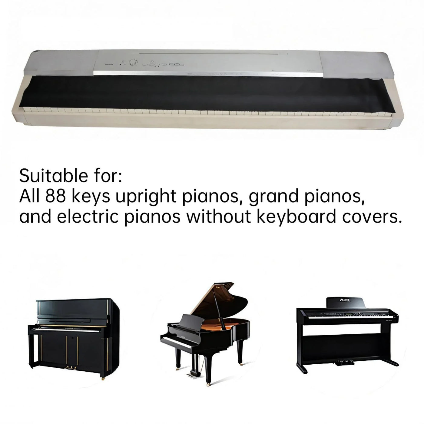 125x15.5cm/49.2x6.1inch PU Leather Black Piano Keyboard Dust Cover for 88 Keys Upright Pianos / Grand Pianos / Electric Pianos