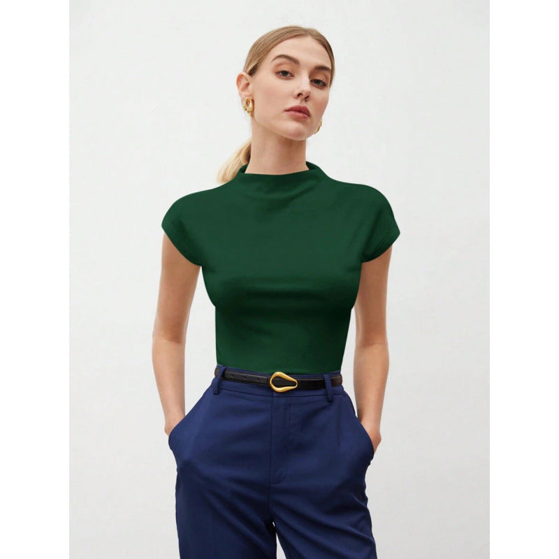 Women's Slim Fit Fashionable All-match Pure Color Tight Half Sleeve