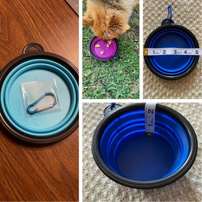 Portable Foldable Pet Bowl with Black Frame, 350ml TPR Dog Food Dish for Outdoors