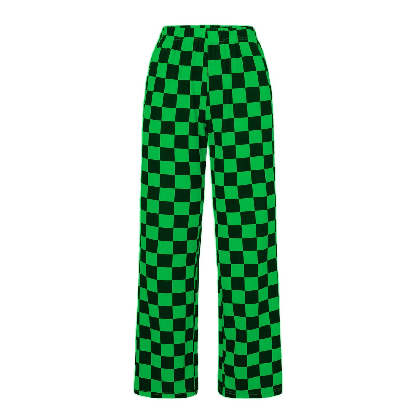 Chessboard Plaid Printed Women's High Waist Wide-leg Casual Pants