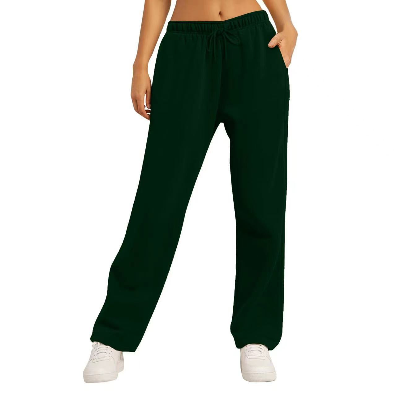 Women's Solid Color Casual Loose Fleece-lined Trousers