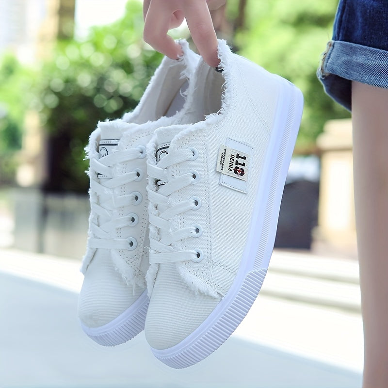 Women'S Casual Round Toe Solid Color Canvas Shoes, Small White, Flat Bottom, PVC Sole, Fabric Upper And Insole, Hand Wash, No Dry Clean, Spring, Autumn, All Season 2022