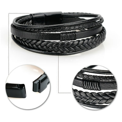 1pc Men's Hand-Woven Multi-Layer Leather Bracelet with Buckle Closure - Stylish Faux Leather Cuff, Durable & Versatile Accessory for Casual or Formal Wear
