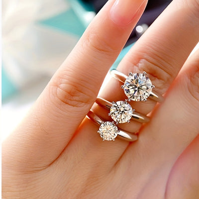 New Women'S One-Carat 925 Silver Moissanite Ring Plated with Tp950.