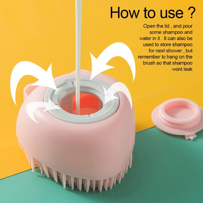 Soft Dog Shampoo Massager Bath Brush with Detachable Head & Soft Bristles - Gentle Pet Grooming Shower Brush for Sensitive Light Beige, Easy-Clean Design, Multi-Color Options (Pink, Blue, Yellow, Green, Turquoise) - Bath Time