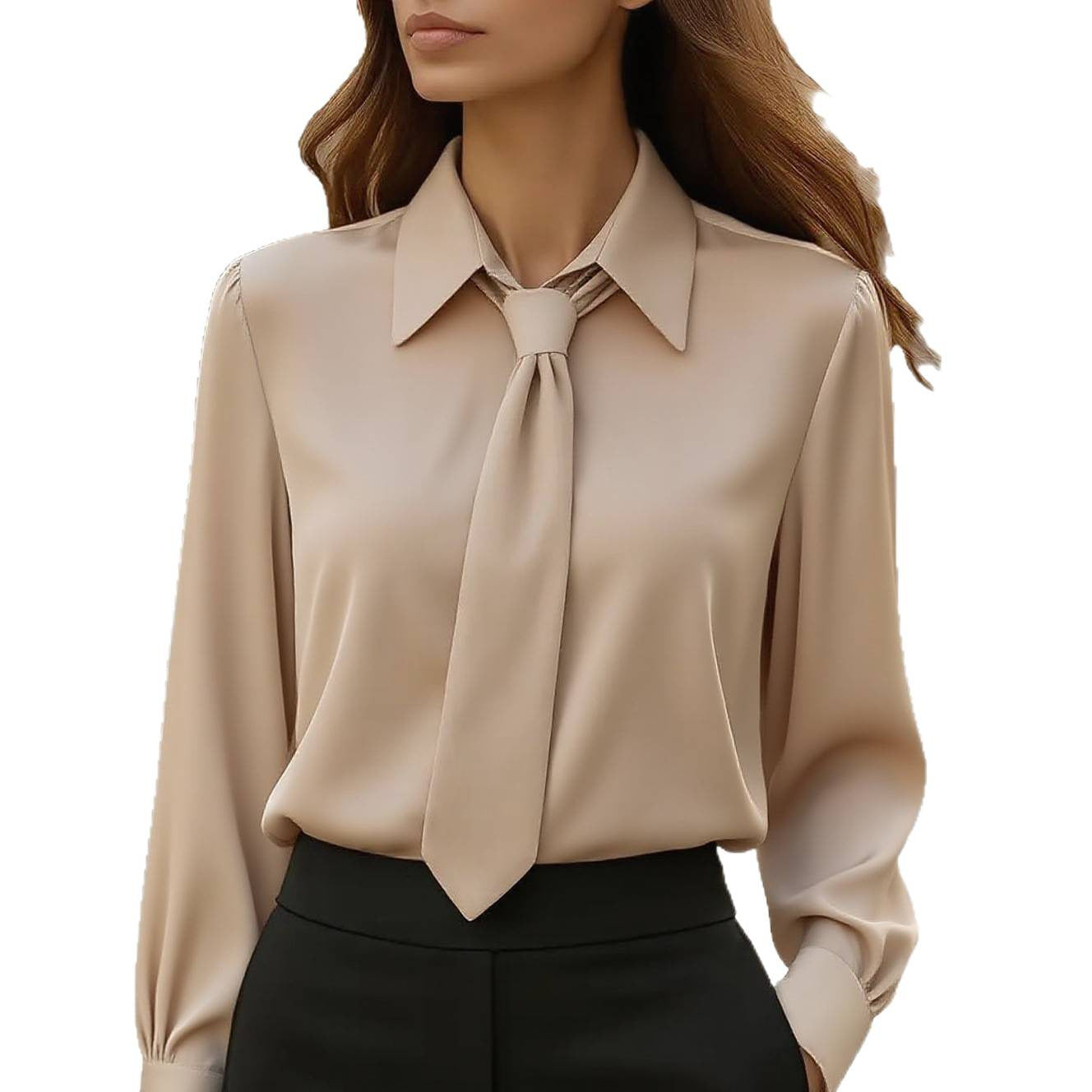 Solid Color Casual Tie Long Sleeve French Shirt Women's Shirt