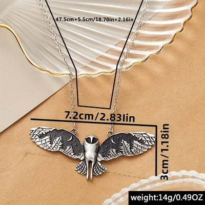 [Silvery Owl Pendant Animal Totem] Vintage Silvery Owl Pendant Necklace Witch Moon Phase Art Necklace Ladies Animal Totem Necklace Jewelry Gift