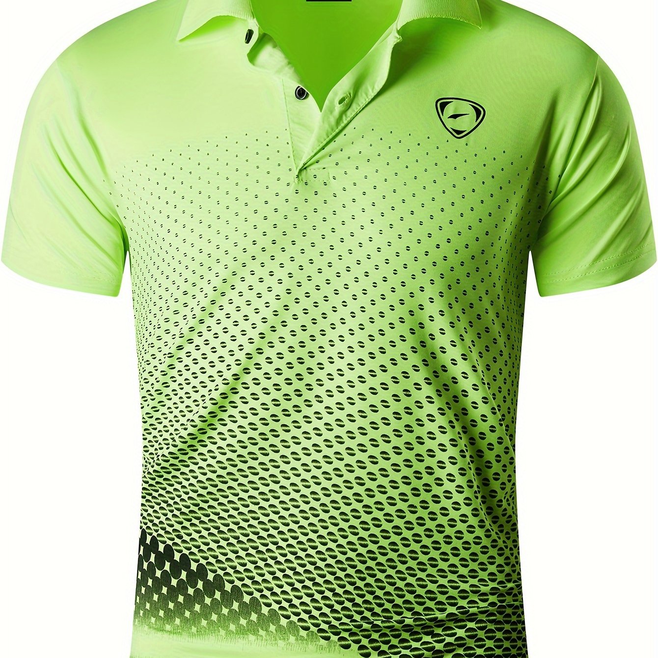 Jeansian Men's Lightweight Breathable Sport Shirt - Vibrant Orange All-Over Dot Print, Stretch Polyester Short Sleeve with Collar & Button Placket for Tennis Golf Bowling, Regular Fit All-Season Casual Athletic Wear, Tennis A