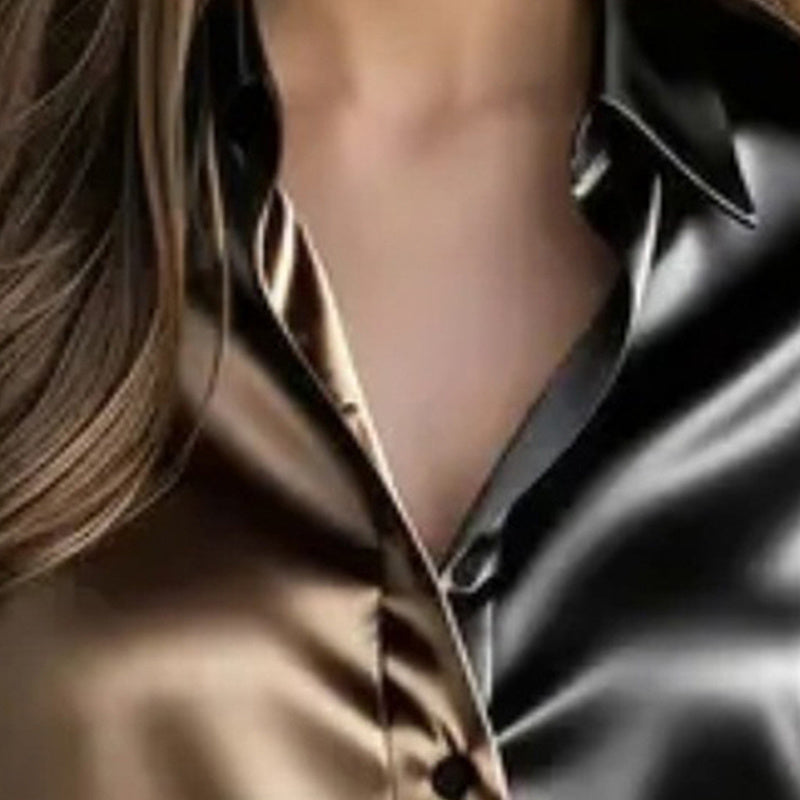 Women's Colorblock Long Sleeve Blouse Shirt Button Down Collared Tops