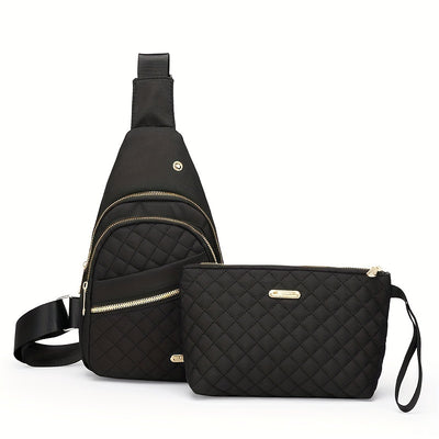 Large Capacity Chest Bag for Women - Adjustable Embroidered Crossbody Bag with Zipper Closure, Polyester Lining, Foldable, and Random Printing - Urban Solid Color Nylon Bag with Comfortable Strap