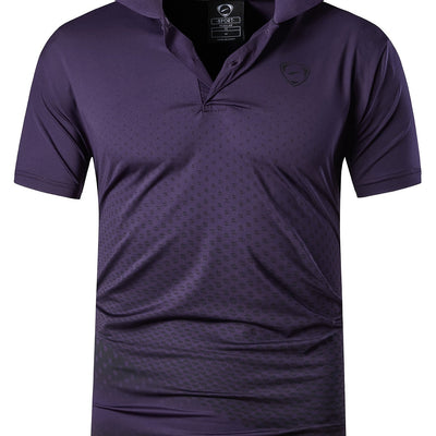 Jeansian Men's Lightweight Breathable Sport Shirt - Vibrant Orange All-Over Dot Print, Stretch Polyester Short Sleeve with Collar & Button Placket for Tennis Golf Bowling, Regular Fit All-Season Casual Athletic Wear, Tennis A