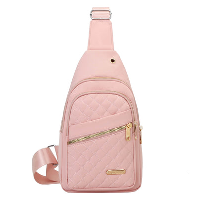 Large Capacity Chest Bag for Women - Adjustable Embroidered Crossbody Bag with Zipper Closure, Polyester Lining, Foldable, and Random Printing - Urban Solid Color Nylon Bag with Comfortable Strap