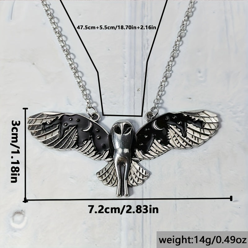 [Silvery Owl Pendant Animal Totem] Vintage Silvery Owl Pendant Necklace Witch Moon Phase Art Necklace Ladies Animal Totem Necklace Jewelry Gift