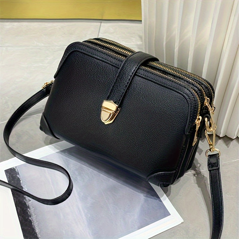 Trendy Faux Leather Shoulder Bag - Women's Casual Zipper Purse With Removable Strap