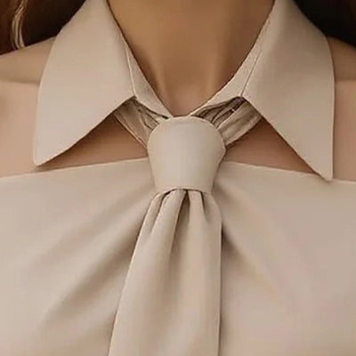 Women's Solid Color Long Sleeve Shirt With Tie And Lapel Collar, Casual & Elegant Blouse For Office And Formal Wear